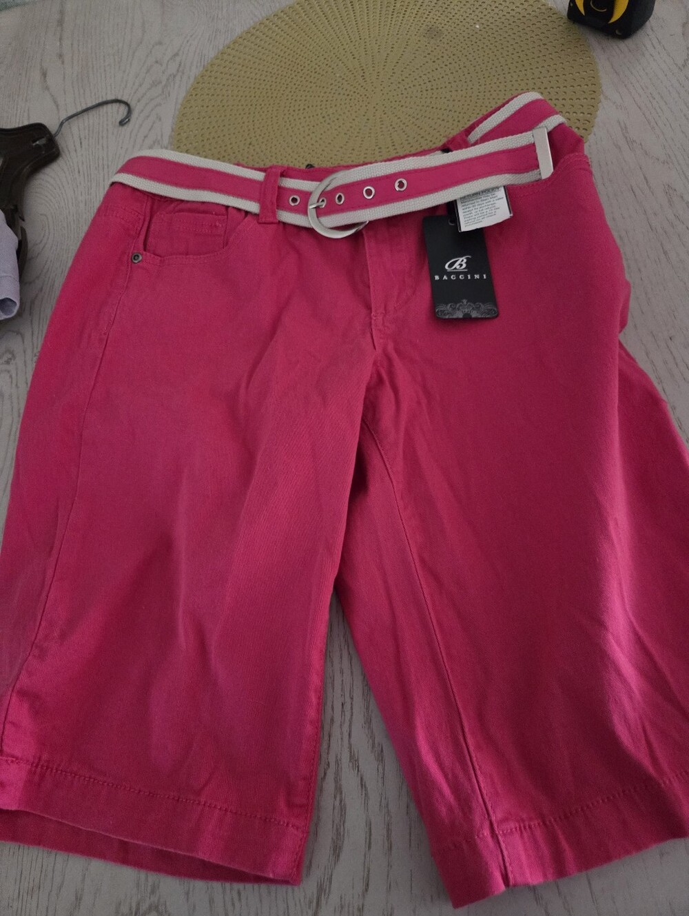 Baccini Bright Pink Bermuda Shorts with Striped Belt Size 8 NWT